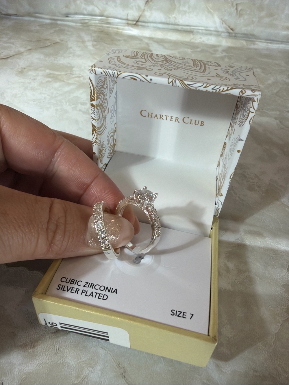 Classic Solitaire and Pavé Diamond Wedding Ring Set - White - Picture 2 of 3